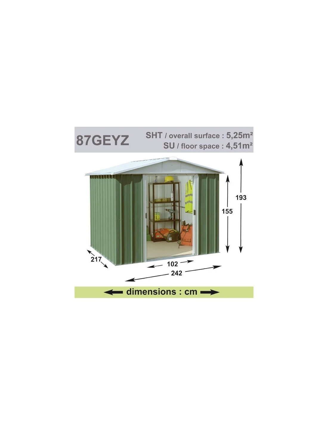 Abri De Jardin Métal 5.25 M² Vert Sapin Sans Plancher 4 Abri De Jardin Métal 5.25 M² Vert Sapin Sans Plancher – Image 2