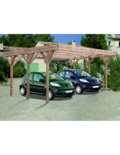 Carport Double ENZO Traité Autoclave Teinté Marron De 30 M²