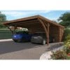 Carport Double LEON Traité Autoclave Teinté Marron De 28.4 M² Avec Annexe -Lafuma Soldes carport double leon traite autoclave teinte marron de 284 m avec annexe