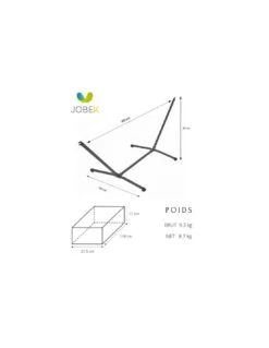 Set Hamac Metalik - Hamac Avec Support - Jobek - Turquoise Anthracite XL 140X300 -Lafuma Soldes set hamac metalik hamac avec support toile au choix jobek 3